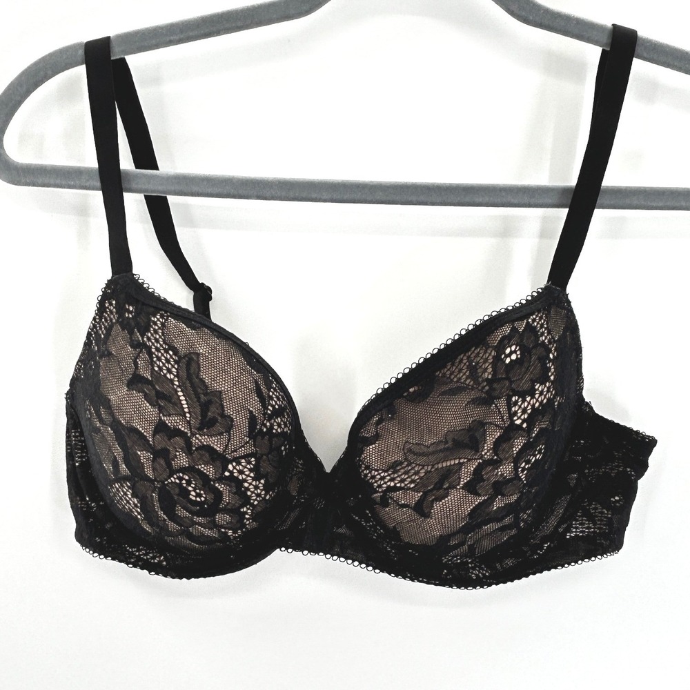 Wacoal Womens Lined Underwire Bra 32C Nude Black Lace Overlay Sexy Classic Femme - Picture 2 of 6